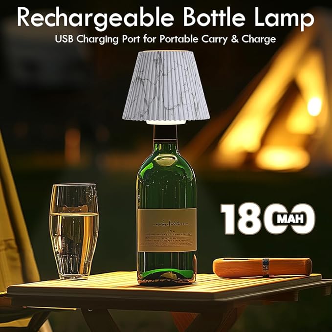 WILIT Wireless Bottle Lamp Shades for Table Lamps, 3 Level Brightness Touch Night Light, Rechargeable Cordless Lamp for Bedroom Bar&Restaurant, Table Top Decor, House Warming Gifts, Mothers Day Gifts