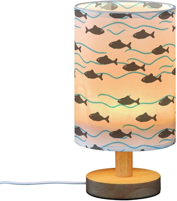 Fish LED Table Lamp, Bedside Lamp with Linen Lampshade, Flicker-Free Eye Care USB Plug in Nightstand Lamp, for Bedroom and Office