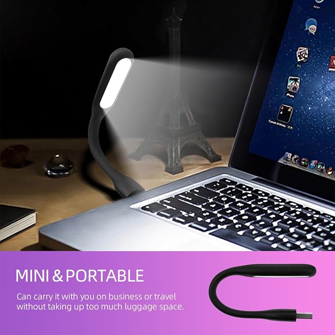USB LED Light Lamp for Power Bank (10 PCS) Portable Eye Care Mini Night Light with Flexible Arm, USB Gooseneck Reading Lamps Book Light,Compatible for Desktop, Notebook Laptop (10-Black)