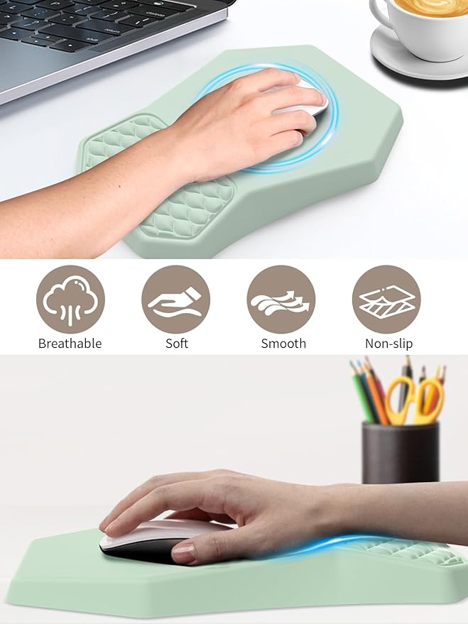 3-in-1 Ergonomic Keyboard Stand with Wrist Rest & Mouse Pad Set, Comfy Keyboard Riser Holder Soft Mousepad with Massage Design, Memory Foam and Non-Slip PU Base for Wrist Support, Light Green