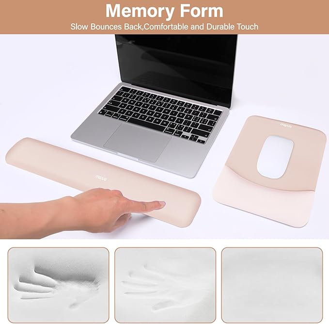 MOSISO Wrist Rest Support for Mouse Pad&Keyboard Set, Rectangular Ergonomic Mousepad Non-Slip Base Home/Office Easy Typing Pad with Neoprene Cloth&Raised Silicone Lining, Apricot