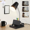Study Desk Lamp with USB Charging and Type-C Night Light, Gooseneck LED Table Lamp Stepless Dimming Study Table Lamp with Pen Holder for College Dorm Bedroom and Office (Black)