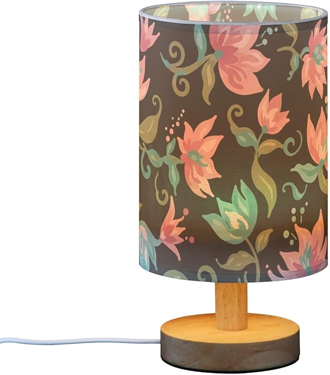 Pink Floral LED Table Lamp, Bedside Lamp with Linen Lampshade, Flicker-Free Eye Care USB Plug in Nightstand Lamp, for Bedroom and Office