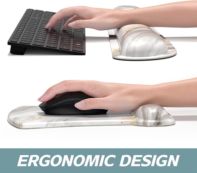 ITNRSIIET Mouse Pad Wrist Support Keyboard Wrist Rest Pad Ergonomic Mousepad Non-Slip Memory Foam Keyboard Pad Easy Typing Pain Relief Perfect for PC Laptop Gaming Office, White marbling