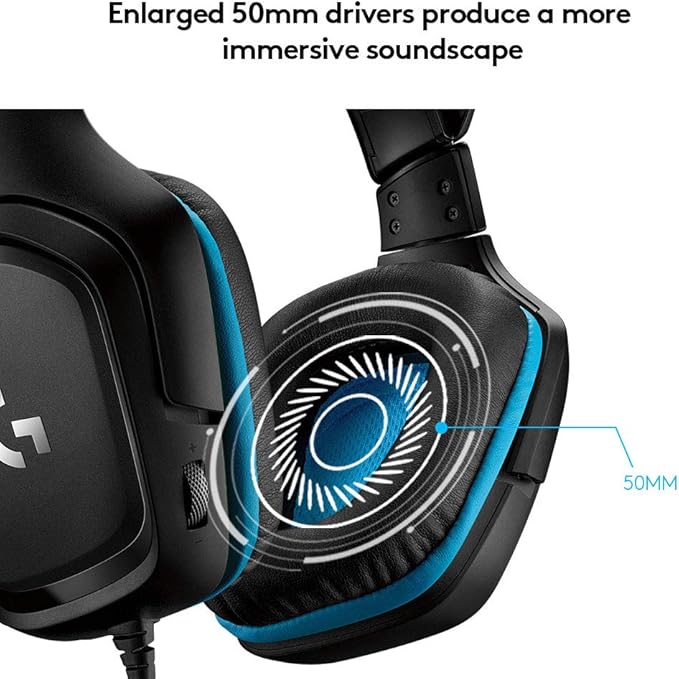 Logitech G432 Wired Gaming Headset, 7.1 Surround Sound, DTS Headphone:X 2.0, Flip-to-Mute Mic, PC (Leatherette) Black/Blue