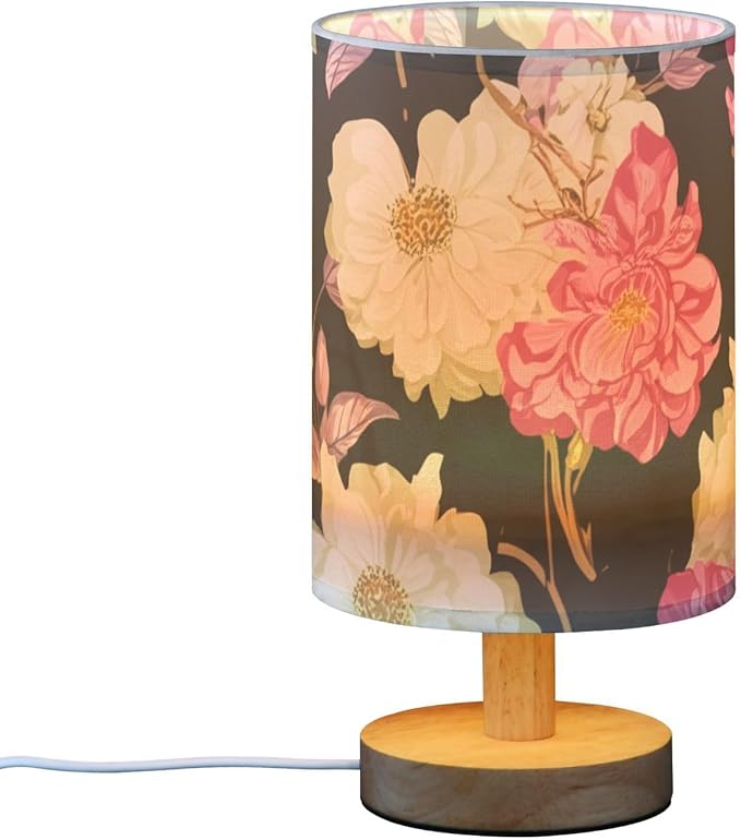 Colorful Floral LED Table Lamp, Bedside Lamp with Linen Lampshade, Flicker-Free Eye Care USB Plug in Nightstand Lamp, for Bedroom and Office