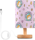 Pink Dog Clock LED Table Lamp, Bedside Lamp with Linen Lampshade, Flicker-Free Eye Care USB Plug in Nightstand Lamp, for Bedroom and Office