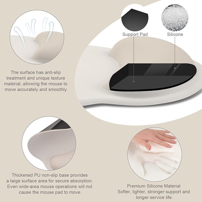 MOSISO Wrist Rest Support for Mouse Pad&Keyboard Set, Circle Curved Ergonomic Mousepad&Coaster Non-Slip Base Home/Office Wrist Support&Easy Typing Pad with Soft Cloth&Silicone Lining, Khaki