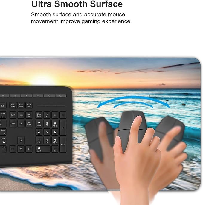 Gaming Mouse Pad,Large Mouse Pads for Desk,Non-Slip Rubber Base Extended Mousepad,XXL Keyboard Mouse Mat,Stitched Edges Computer Keyboard Desk Pad,35.4x15.8inch,Beautiful Sunrise Beach
