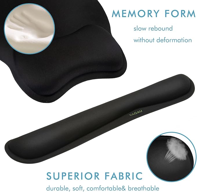 VAGAU Premium Keyboard Wrist Rest and Mouse Pad Wrist Support, Ergonomic Memory Foam Set for Office, Laptop, Mac, Computer and Gaming, Comfortable Typing (2 Pack)