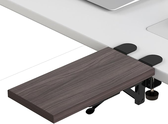 OUGIC Ergonomics Desk Extender Tray, 11.8"x5.9" Punch-Free Clamp on, Foldable Keyboard Drawer Tray, Table Mount Arm Wrist Rest Shelf, Computer Elbow Arm Support