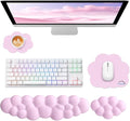Cloud Wrist Rest for Computer Keyboard, 4-in-1 Memory Foam Leather Cloud Keyboard Wrist Rest and Mouse Pad Set with Ergonomic Support for Arm and Palm Cushion, Gaming/Work Setup, Pink