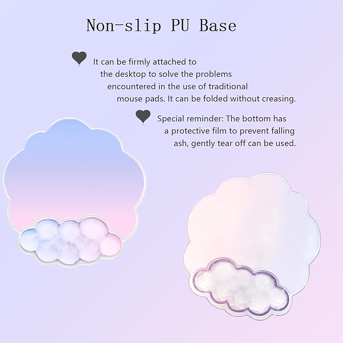Gel Cloud Wrist Rest Keyboard Clear Mouse Pad with Wrist Rest Set 3PCS Ergonomic Acrylic Coaster Non-Slip Base Cute Transparent Cool Wrist Pad for Keyboard and Mouse Computer Gradient Pink Blue