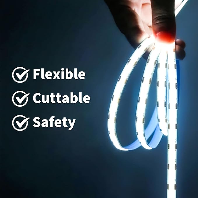 6.56FT2M COB LED Strip Lights, 6000K Cold White USB LED Tape Light, 640LEDs High Bright CRI93+ Dimmable Flexible Lights Light for Bedroom, TV Backlight, Mirror, Cabinet Lighting