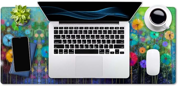 SSOIU Desk Mat, Extended Gaming Mouse Pad 35.5x15.7 in, Large Non-Slip Rubber Base Mousepad with Stitched Edges, Waterproof Keyboard Mouse Mat Desk Pad for Work, Game, Office, Home - Watercolor Floral