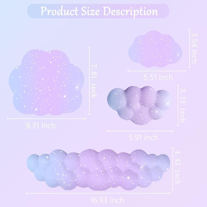 Cloud Mouse Pad Keyboard Wrist Rest for Mouse 4PCS Mini Small Starry Sky Galaxy Desk Mat Pad Set Memory Foam Non-Slip Cute Ergonomic Gaming Mouse Wrist Support for Computer Home Office Purple Blue
