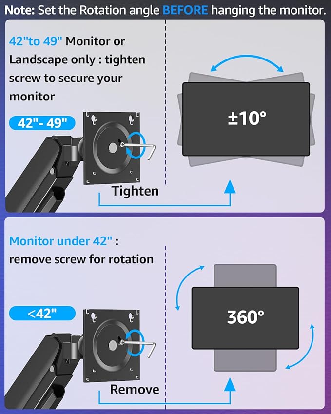 MOUNTUP Monitor Wall Mount for 49 45 43 40 35 32 27 24 Inch Screens, Heavy Duty Wall Monitor Mount, Holds 4.4 to 44 lbs, Ultrawide Monitors Arm Wall Mount, VESA Mount 75x75/100x100mm