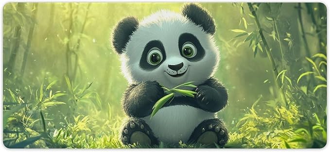 Large Ergonomic Gaming Mouse Pad Panda Joy - Adorable Baby Panda Theme with Non-Slip Base Water-Resistant Surface and Stitched Edges 40x90cm