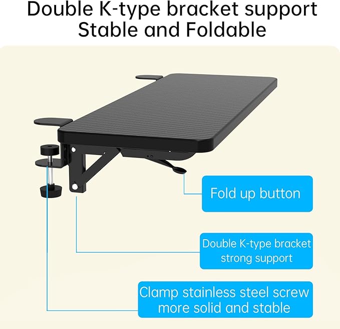 OUGIC Ergonomic Desk Extension Tray, 64x24cm, Clamp Without Punch, Keyboard Drawer Tray, Computer Armrest Table Stand