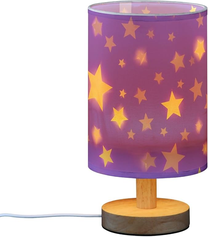 Purple Star LED Table Lamp, Bedside Lamp with Linen Lampshade, Flicker-Free Eye Care USB Plug in Nightstand Lamp, for Bedroom and Office
