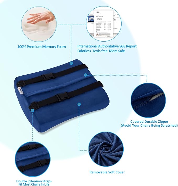 SAIREIDER Chair Cushion and Lumbar Support Pillow for Office Chair, Car Seat Cushions Back Support Pillows, Memory Foam Chair Support for Back & Lumbar, Ergonomic Coccyx & Lumbar Support (Blue)