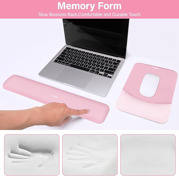 MOSISO Wrist Rest Support for Mouse Pad&Keyboard Set, Rectangular Ergonomic Mousepad Non-Slip Base Home/Office Easy Typing Pad with Neoprene Cloth&Raised Silicone Lining, Pink