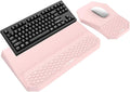 3-in-1 Ergonomic Keyboard Stand with Wrist Rest & Mouse Pad Set, Comfy Keyboard Riser Holder Soft Mousepad with Massage Design, Memory Foam and Non-Slip PU Base for Wrist Support, Pink
