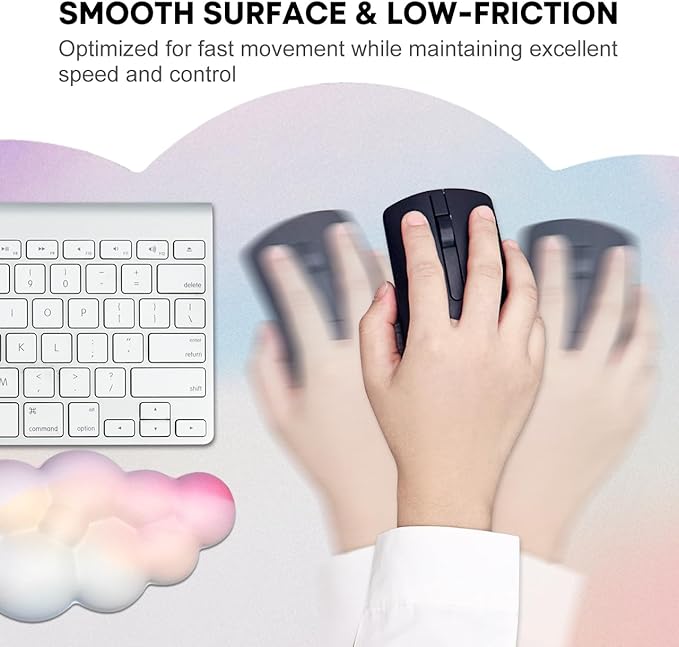 JIKIOU Large Cloud Mouse Pad Waterproof with Cloud Keyboard Wrist Pad and Cloud Mouse Wrist Pad Set, Ergonomic Computer Desk Wrist Support Mousepad for Keyboard and Mouse 35.4x15.7in Rainbow