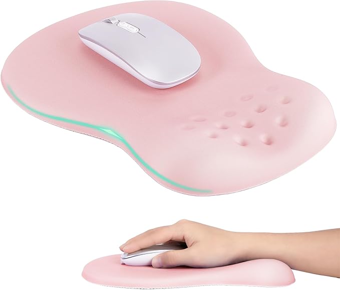 Ergonomic Wrist Rest with Mouse Pad, Mouse Pad with Comfortable Memory Foam Wrist Rest, Massage Design, Non-Slip Rubber Base, Made Easy Typing & Relieve Wrist Pain, Pink