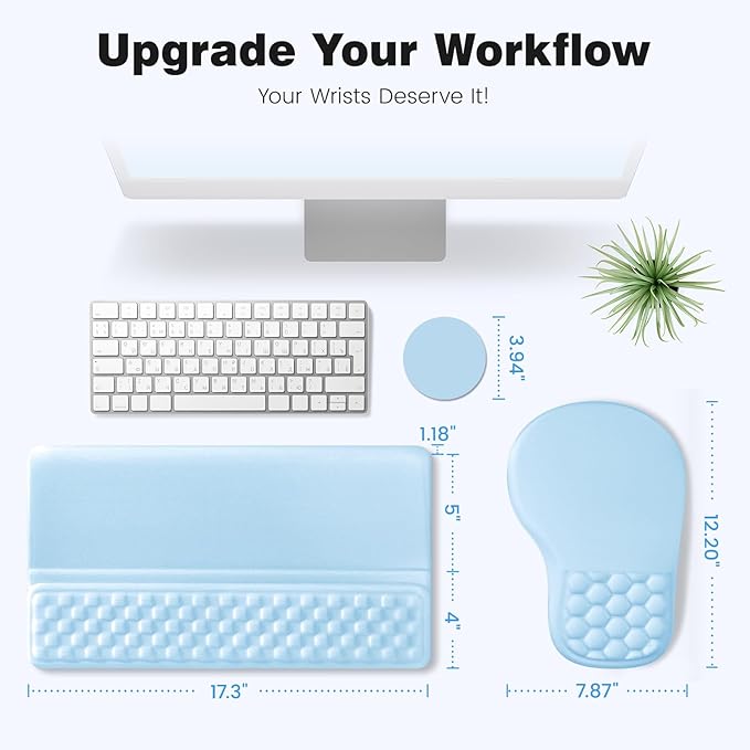Ospelelf Keyboard Wrist Rest and Mouse Pad Set, Ergonomic Memory Foam Wrist Support, Aesthetic Desk Accessories for Office, Home & Gaming, Wrist Comfort Support, Blue