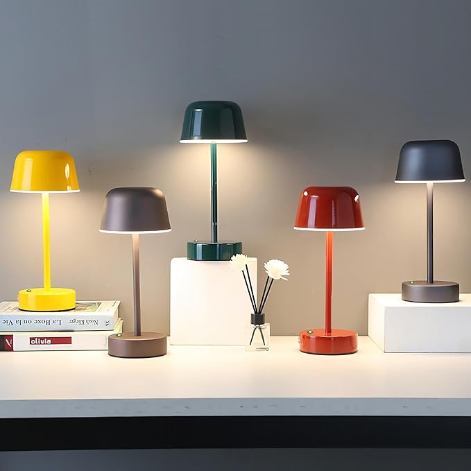 Rechargeable Table Lamp Cordless, Portable Mushroom Table Lamp with USB Port, Tri Color Dimmable Touch Lamps for Bedrooms, Nightstand, Dining Table, Living Room, Dark Green
