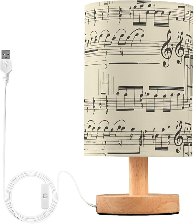 Retro Music Note LED Table Lamp, Bedside Lamp with Linen Lampshade, Flicker-Free Eye Care USB Plug in Nightstand Lamp, for Bedroom and Office