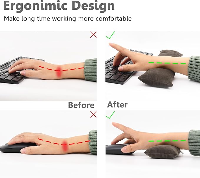 Keyboard Mouse Wrist Rest Bean Bag Set, Ergonomic Wrist Rest for Keyboard and Mouse Filled Ergo Beads, for Laptop, Desktop Computer (Dark Brown)