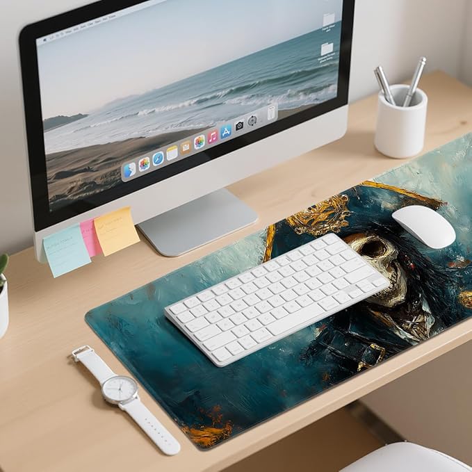 Ghost Gaming Mouse Pad Large Desk Mat Skeleton Pirate Naval Captain Skull Mousepads Computer Keyboard Pad Mouse Mat Laptop Mat 31.5 x 11.8 Mouse Pads for Desk Home Office Gaming