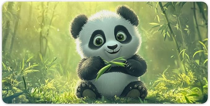 Large Ergonomic Gaming Mouse Pad Panda Joy - Adorable Baby Panda Theme with Non-Slip Base Water-Resistant Surface and Stitched Edges 30x60cm