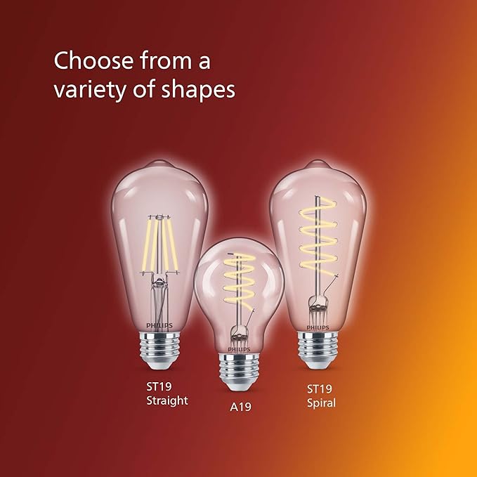 PHILIPS LED 40W A19 4-Pack Vintage Edison Soft White (2700K) 500 Lumen (5.5W = 40W) Dimmable Flicker-Free Light Bulbs