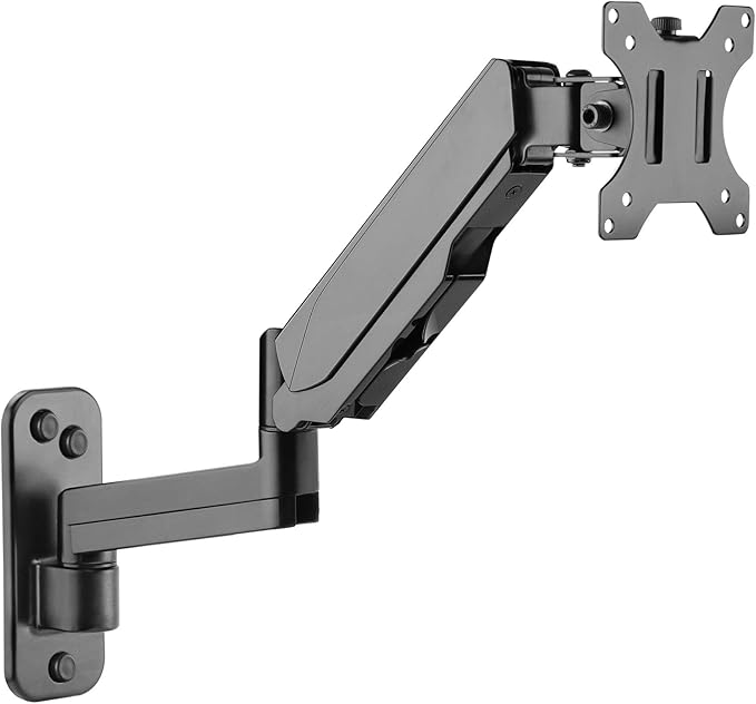 Mount-It! Monitor Wall Mount with Full Motion Gas Spring Arm | Height Adjustable Bracket for Flat Panel Screens Up to 32" | Fits VESA 75 and 100, 17.6 Lbs Capacity, Black