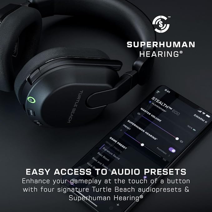Turtle Beach Stealth 600 Wireless Multiplatform Amplified Gaming Headset for PS5, PS4, PC, & Mobile – Bluetooth, 80-Hr Battery, Noise-Cancelling Flip-to-Mute Mic, 50mm Speakers – Black
