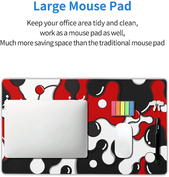 aportt Red Black White Mouse Pad XL Large Cool Geometric Japanese Extended Desk Mat 60X35 cm Non-Slip Rubber Base Stitched Edge Large XL Mousepad for Desk Gaming Laptop Desktop,24x14 Inch