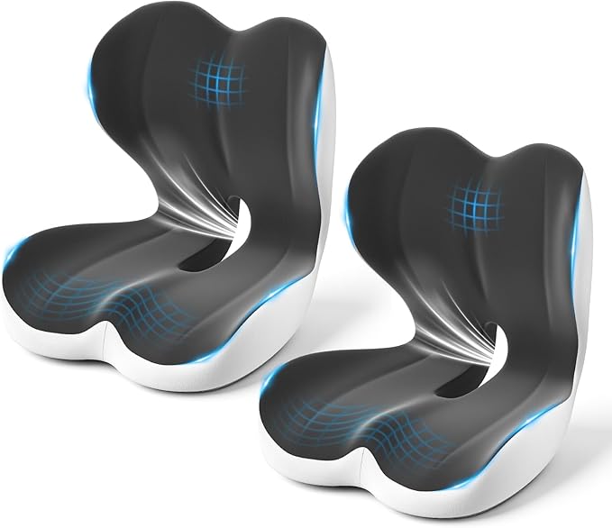 Seat Cushion, Memory Foam Car Seat Cushion with L-Shaped Ergonomic Design, Tailbone & Sciatica Support Cushion for Office Chair, Car, Truck Drivers, Long Sitting and Wheelchair, 2 PCS