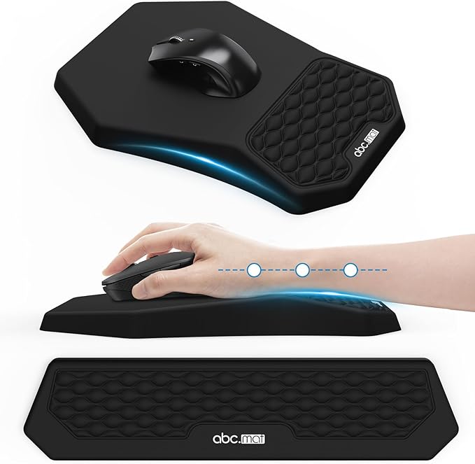 Ergonomic Mouse Pad and Keyboard Wrist Rest Support Set, Massage Design Mousepad for Carpal Tunnel, Memory Foam, Non-Slip PU Base for Computer Desk, Black