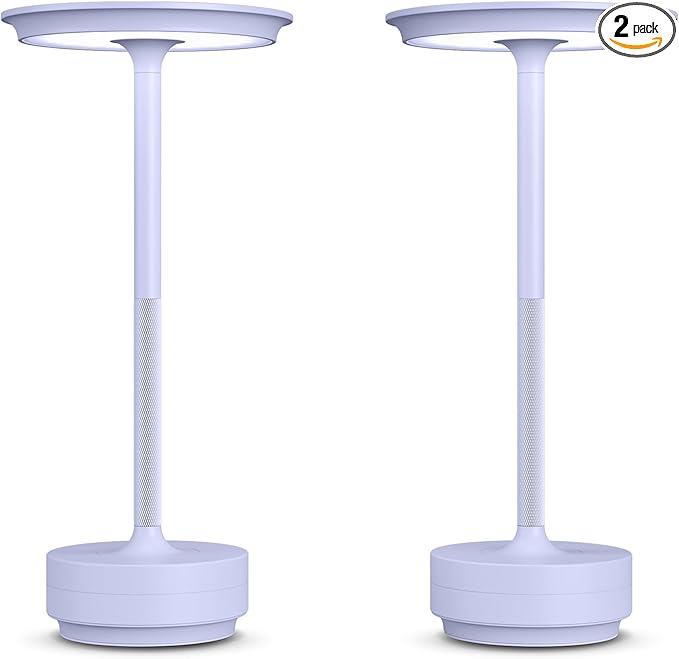 2 Pack Cordless Table Lamps Rechargeable, 5000mAh Portable LED Table Light, 3 Color Stepless Dimming Battery Powered Table Lamp, for Patio/Restaurant/Home/Outdoor.(Light Purple)