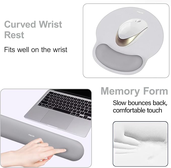 MOSISO Wrist Rest Support for Mouse Pad&Keyboard Set, Circle Curved Ergonomic Mousepad&Coaster Non-Slip Base Home/Office Wrist Support&Easy Typing Pad with Soft Cloth&Silicone Lining, Gray