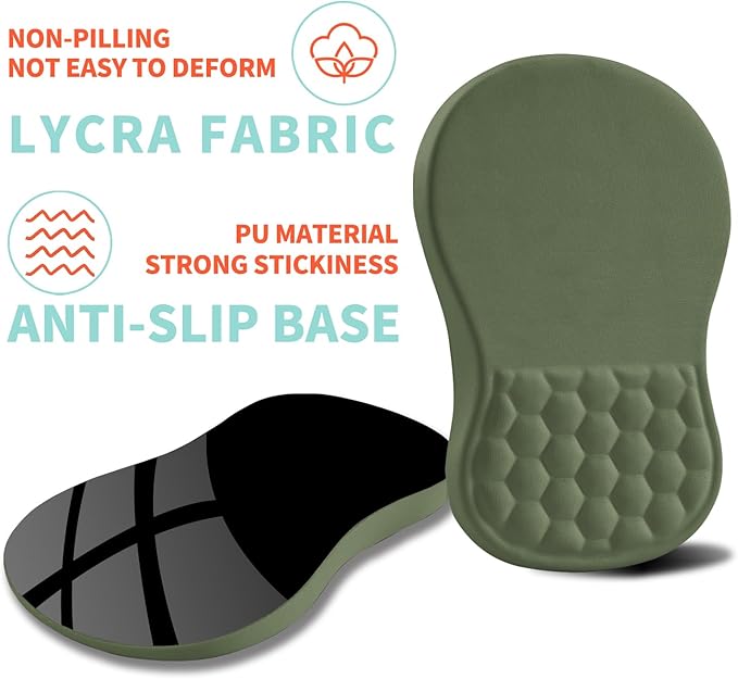 Ergonomic Mouse Pad Wrist Support with Memory Foam Massage Bulge, Carpal Tunnel Mousepad Wrist Rest for Mouse(12x8 inch,Olive Green)