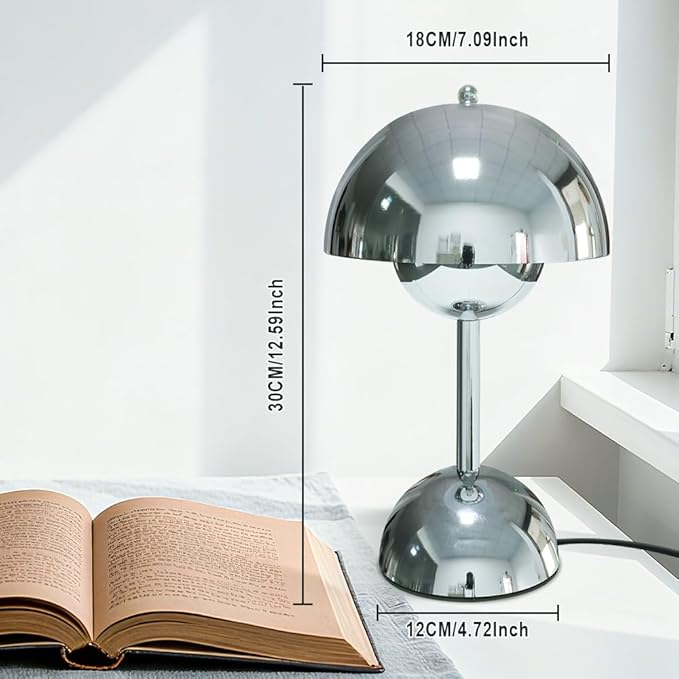 Silver Mushroom Table Lamp,3 Way Dimmable Touch Control Modern Desk and Bedside Lighting for Bedroom Office Living Room,Warm White 3000K G45 Bulb Included, Eye Caring Study Lamp for Home Decor
