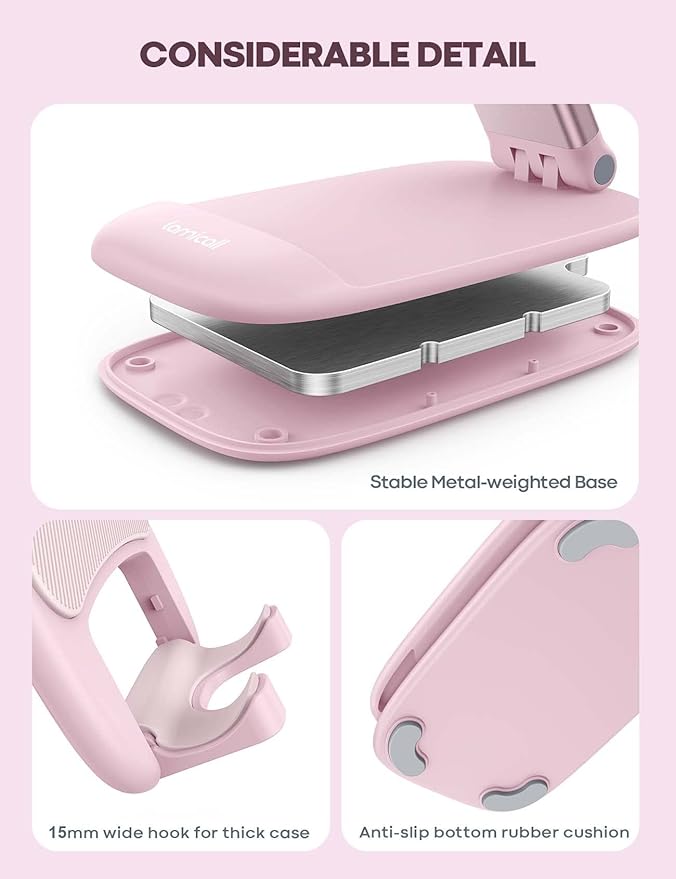 Lamicall Pink Phone Holder, Desk Accessories - Rose Gold Pink Office Cell Phone Holder, Desktop, Office Desks Accessories, Desk Decor Gifts for Women, for iPhone, 4-8'' Phone