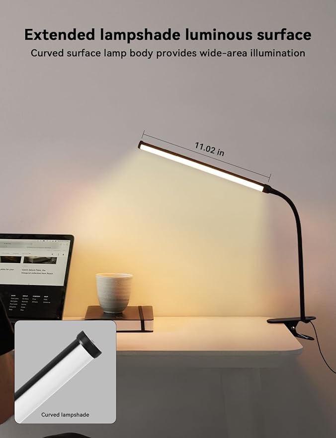 2 Pack LED Desk Lamp with Clamp,Eye-Friendly Clip on Lights for Home Office Study Reading,3 Modes 10 Brightness,Long Flexible Goose-Neck,Swing Arm Architect Task Table Lamps with USB Adapter