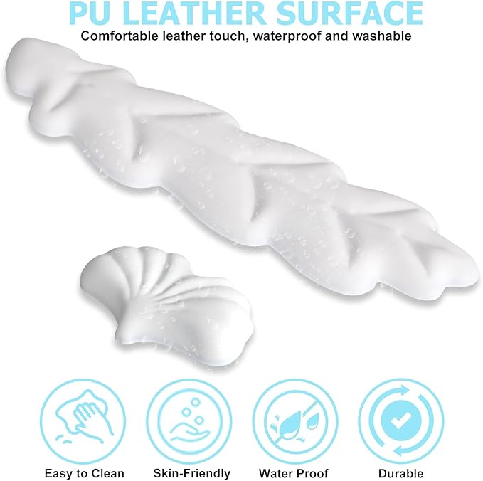 Ergonomic Keyboard Wrist Rest, Leaf Shape PU Leather Memory Foam Wrist Support for Computer Keyboard, Keyboard Pad and Cute Mouse Wrist Pad for Gaming,Office, Computer, Typing, White