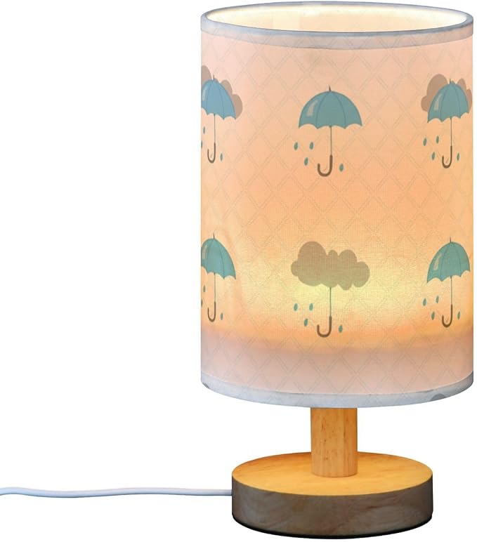 Light Blue Umbrella LED Table Lamp, Bedside Lamp with Linen Lampshade, Flicker-Free Eye Care USB Plug in Nightstand Lamp, for Bedroom and Office