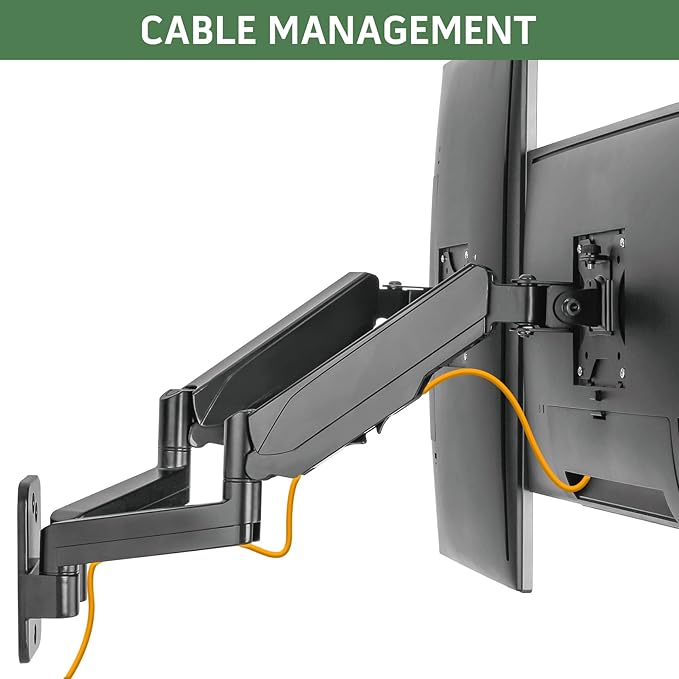 Dual Monitor Wall Mount, Double Monitor Wall Stand for Two 17-32 inch Flat Computer Screens, Height Adjustable Gas Spring Mounted Bracket Arms Hold up to 17.6lbs, VESA 75/100